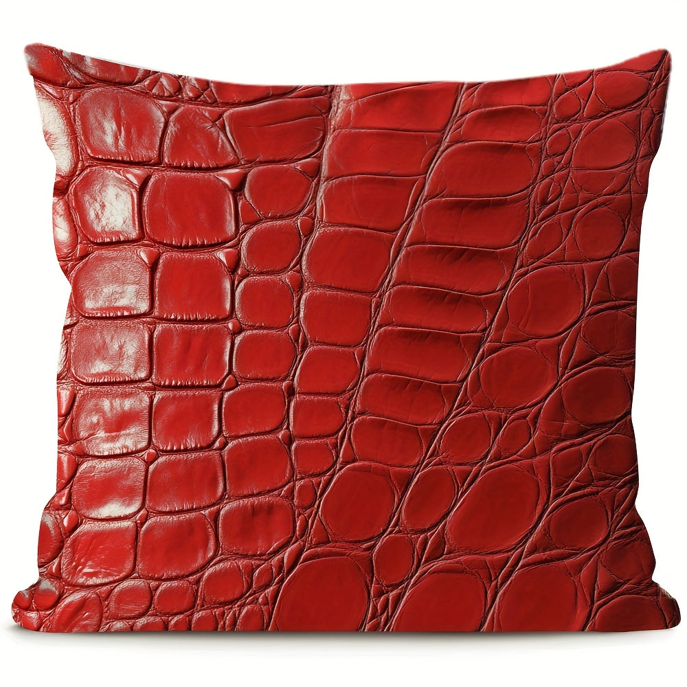 Square Pillow Cover with Crocodile Leather Print Polyester Double-Sided Washable Durable Woven Fabric