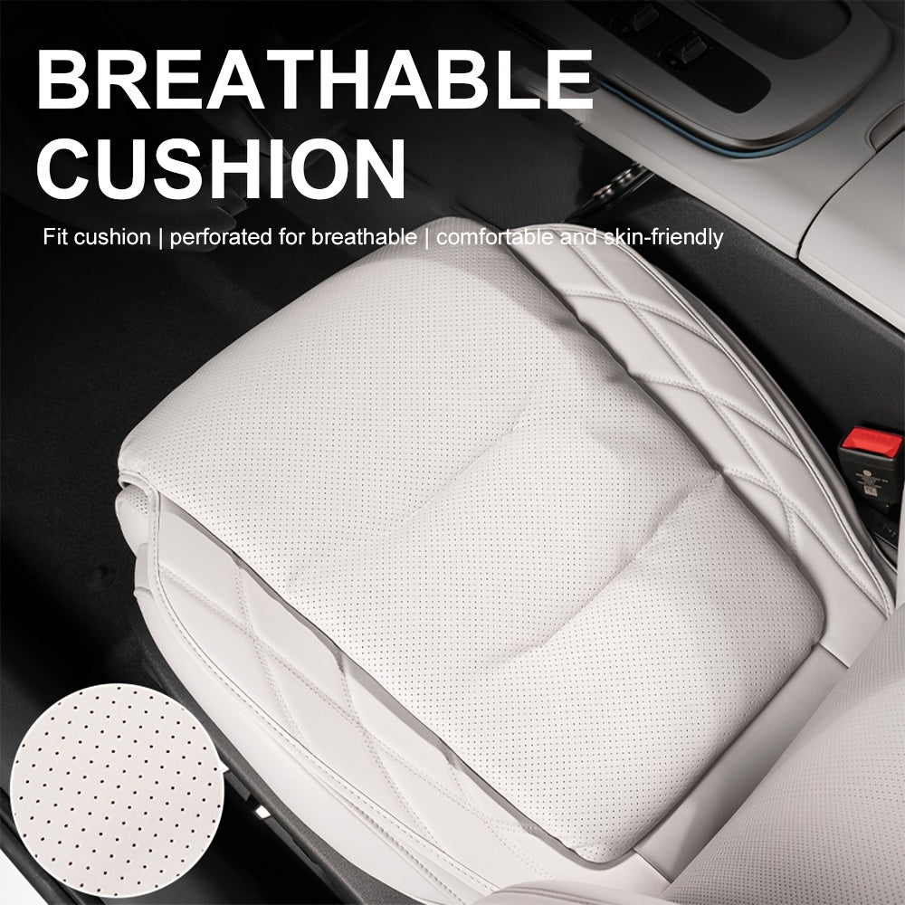 Luxury Nappa Leather Car Seat Cushion Black Breathable All-Season Front Seat Pad