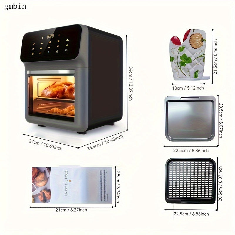 Электрическая духовка-фритюрница с воздушным нагревом 9л 1350Вт с прозрачным окном для приготовления и материалом ABS