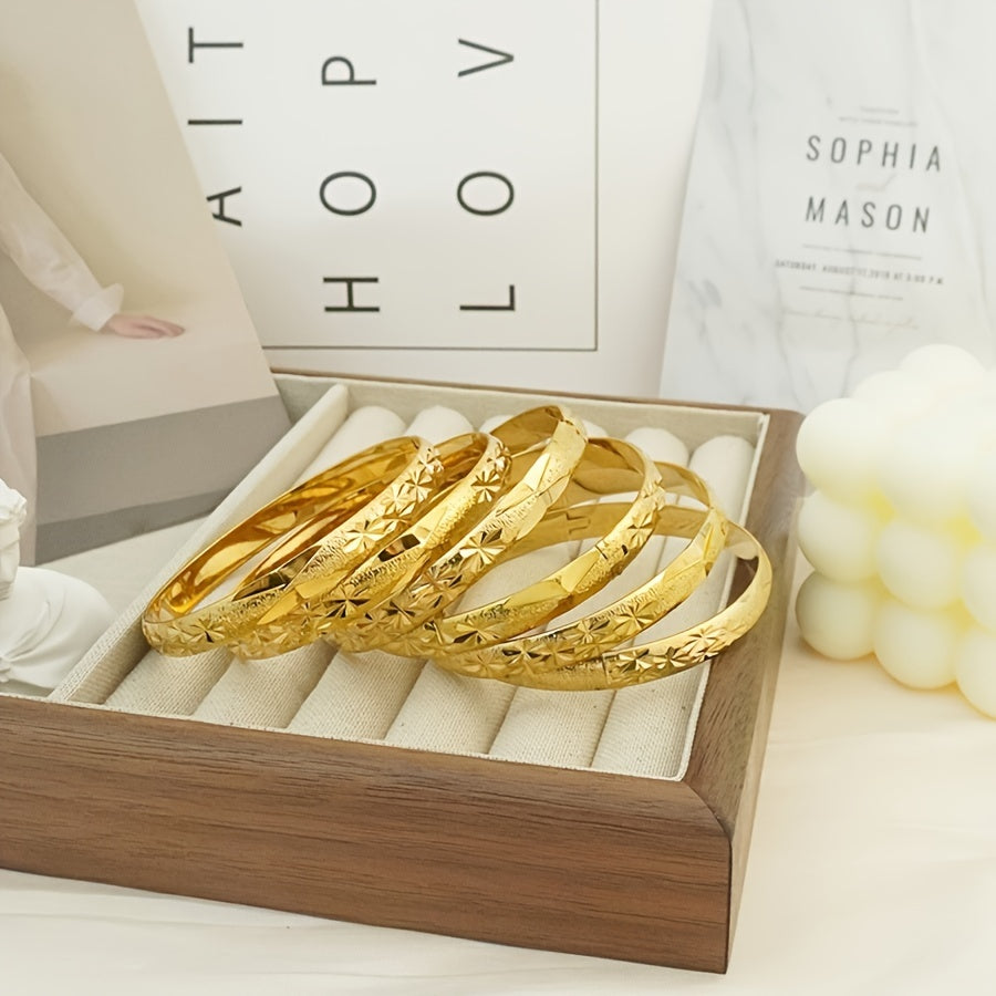 Women’s Boho Gold Plated Copper Bracelet Set 8mm Adjustable Bangles for Daily and Party Wear