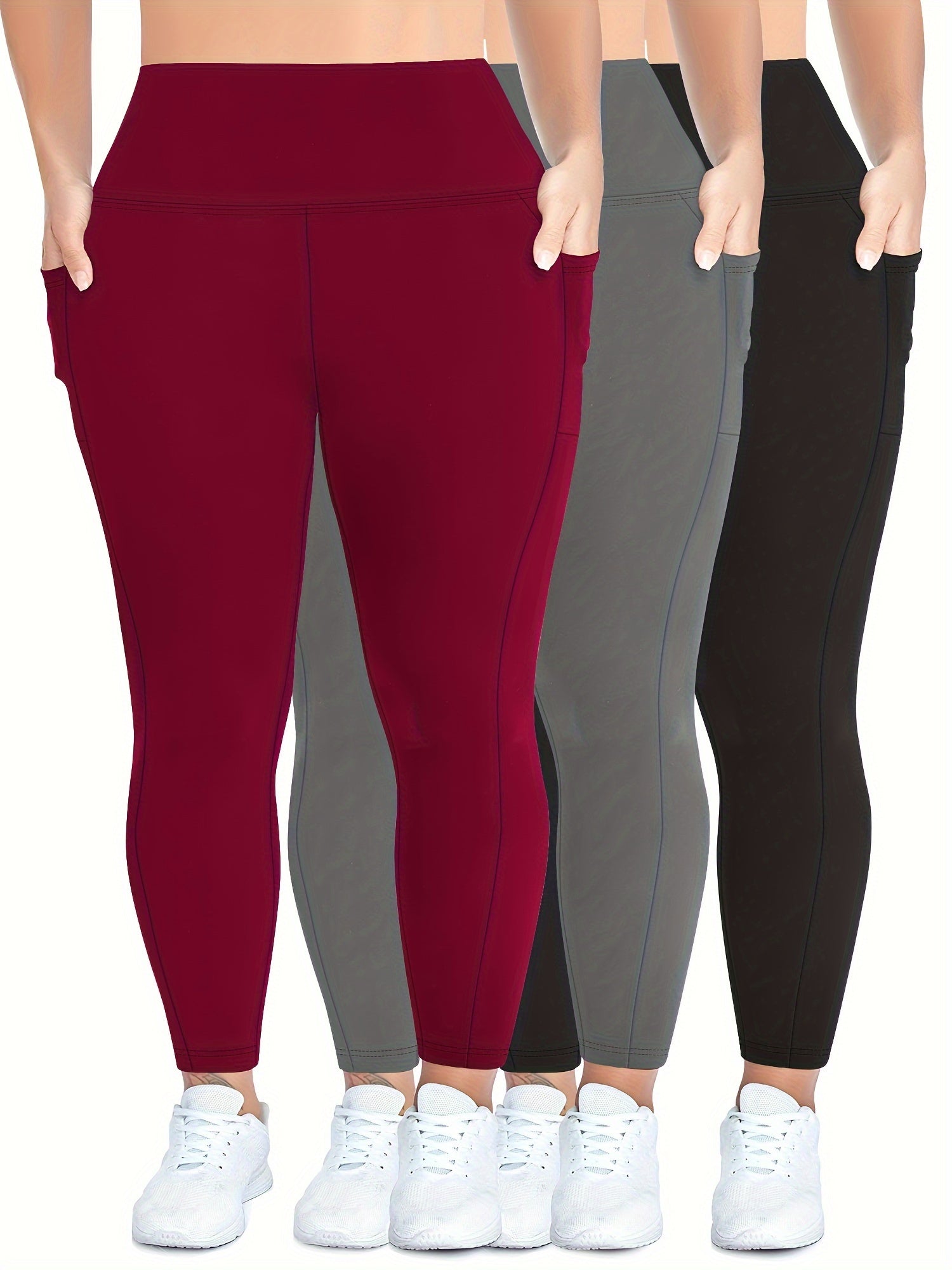 Plus Size Skinny Leggings Women High Waist Stretchy Workout Pants with Pockets