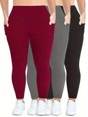 Plus Size Skinny Leggings Women High Waist Stretchy Workout Pants with Pockets