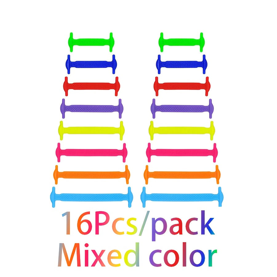 16-Pack Silicone No-Tie Shoelaces Waterproof Stain-Resistant Lightweight