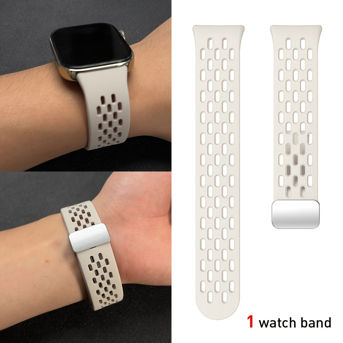 Silicone Watch Strap Breathable Multi-Hole Magnetic Folding for Fitness Tracker