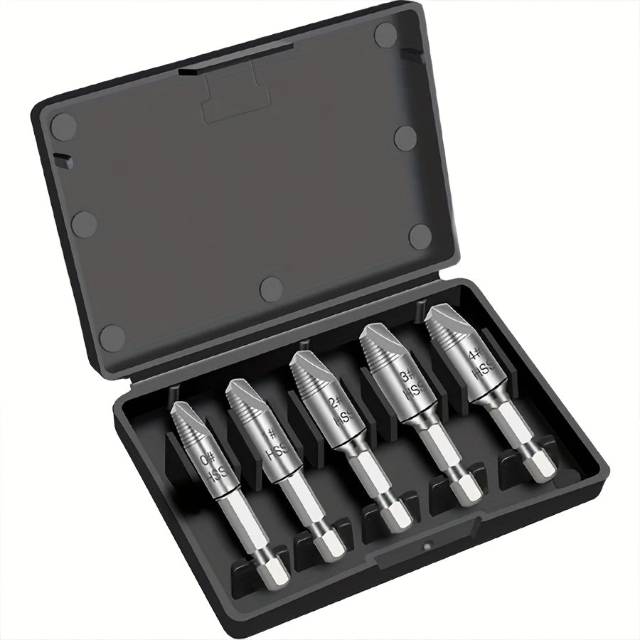 Juego de extractores de tornillos de acero de alta velocidad de 5 piezas para quitar tornillos y pernos rotos