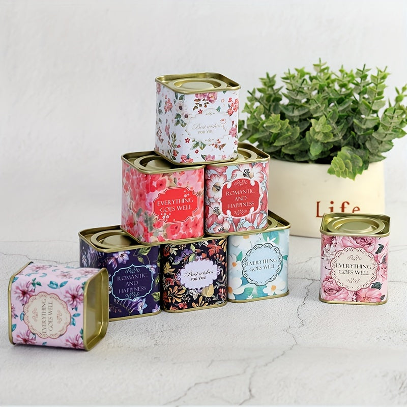 Decorative Floral Tea Storage Tin Square Canister Airtight Lid Food Safe
