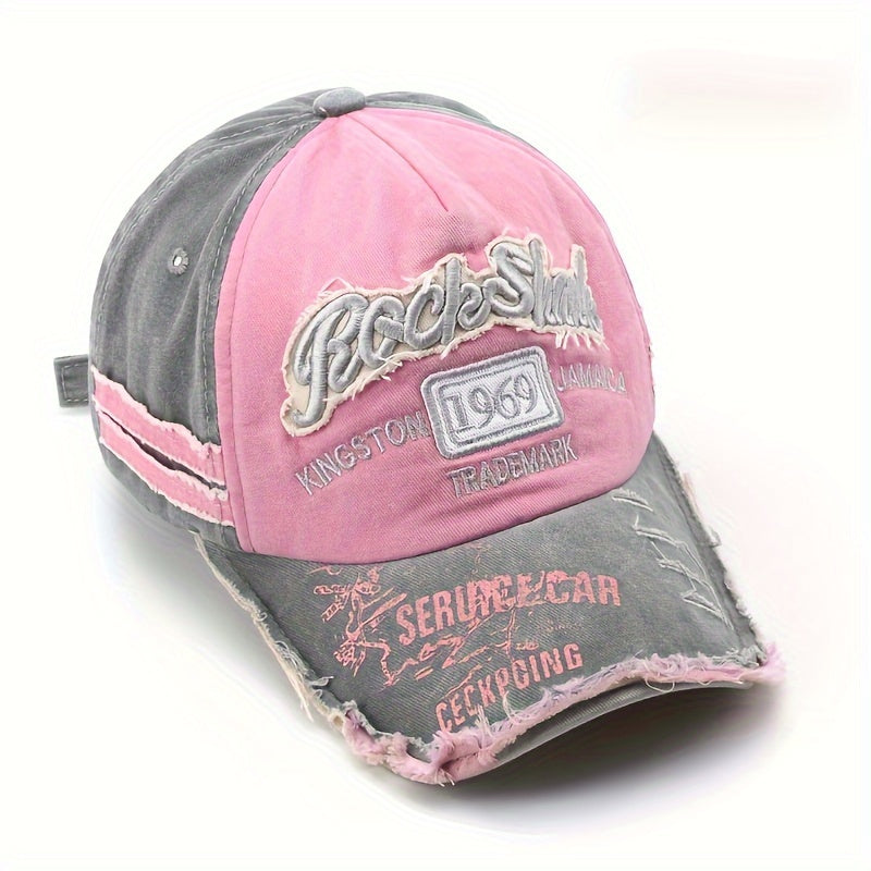 Vintage Distressed 1969 Embroidered Baseball Cap with Frayed Edges Adjustable for Men and Women