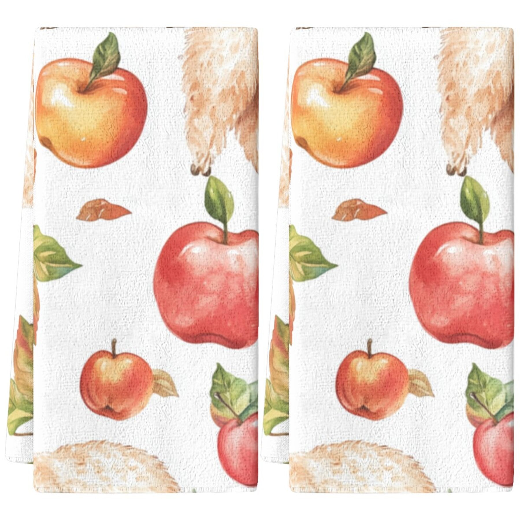 Set of 2 Alpaca and Apple Print Dish Towels, Polyester, Floral Kitchen Towels