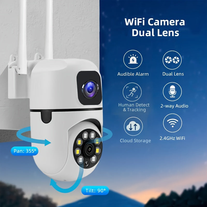 Security Camera with Dual Rotating Lenses Night Vision Motion Detection Two-Way Audio 355 Degree Panoramic
