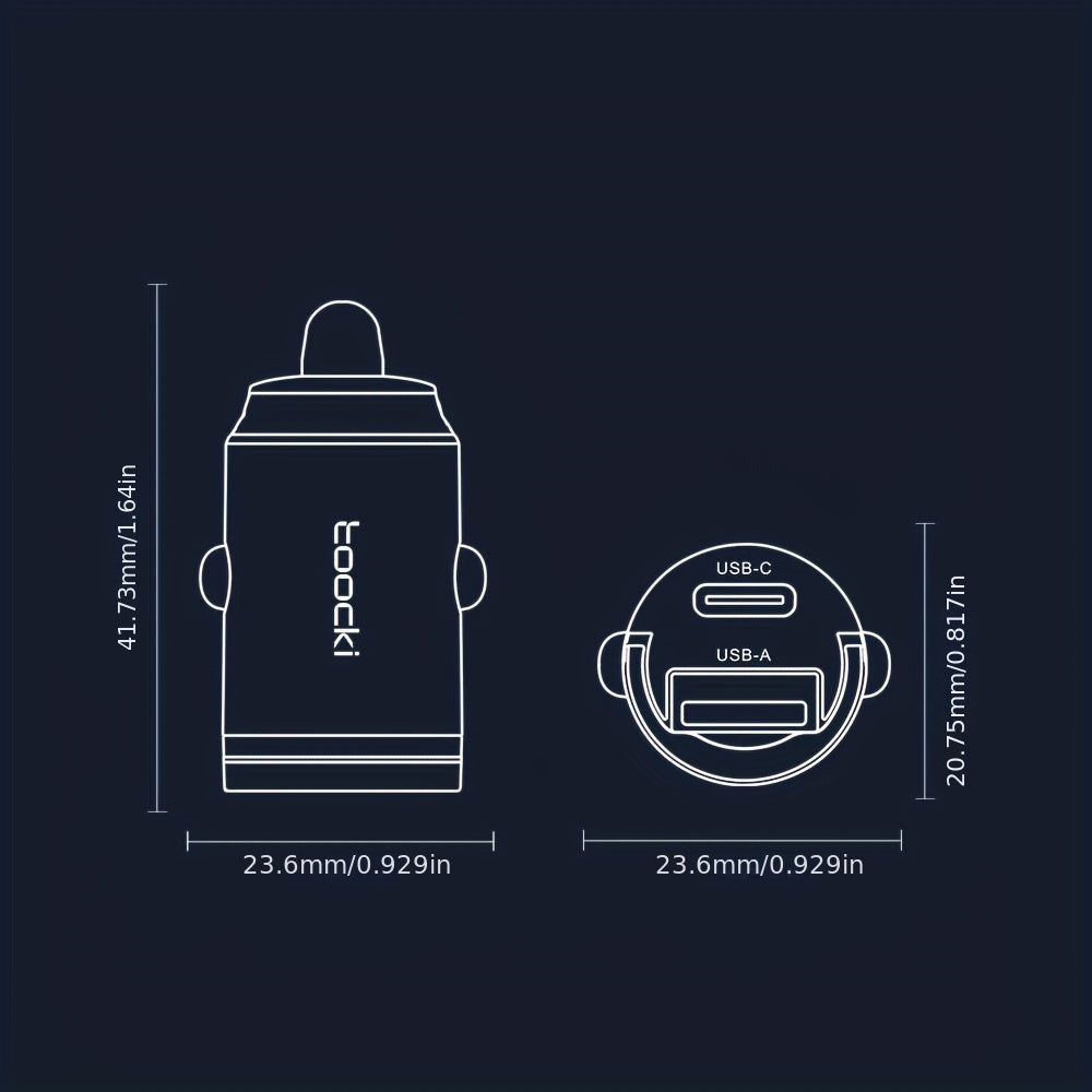 33W Car Charger with USB-A and USB-C Dual Outputs Fast Charging for Smartphones and Devices