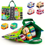 6 ta yumshoq o'yin mashinalari to'plami, o'yin matosi va saqlash sumkasi bilan - 1 yoshli bolalar uchun tug'ilgan kunlar, Halloween yoki Rojdestvo uchun ideal sovg'a