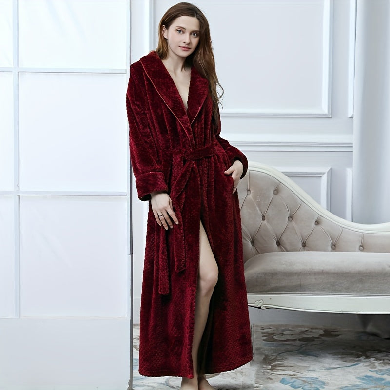 Flannel Bathrobe for Women Long Sleeve Soft Coral Velvet Lounge or After Bath