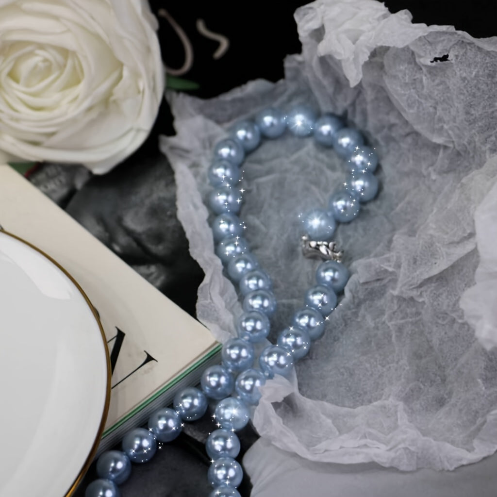 Collar de perlas Shell Blue para mujer, bohemio, elegante, para uso diario, caja de regalo