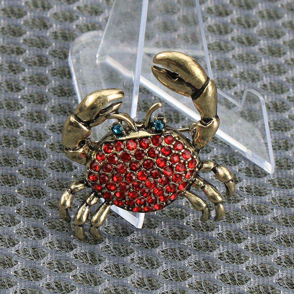 Vintage Rhinestone Crab Brooch Pin for Dresses and Sweaters Elegant Jewelry Gift for Ladies and Girls
