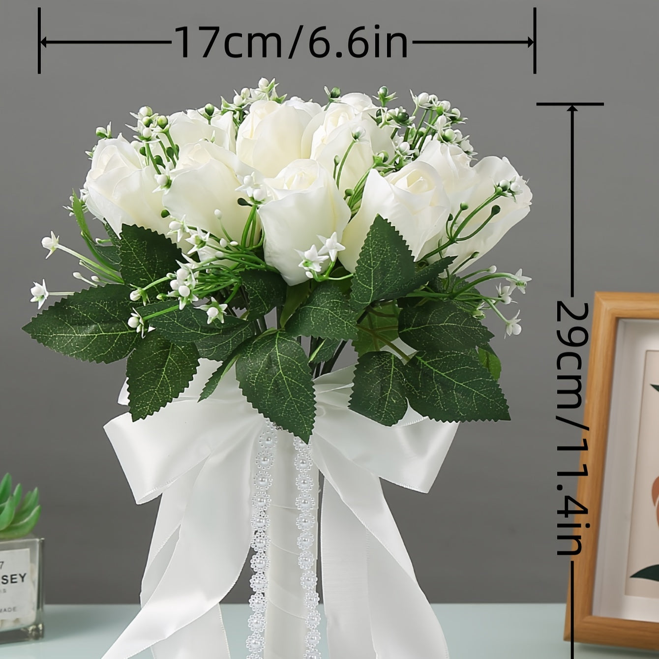 18-Head Long Stem Rose Simulation Flower for Wedding Bridal Bridesmaid Decoration