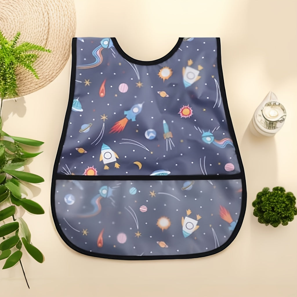 Waterproof Baby Bib with Double Layers Large Storage Pocket Snap Buttons Machine Washable Soft Durable