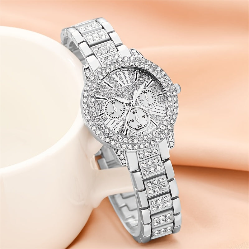 Women's Quartz Watch Set with Alloy Bracelet and Electronic Movement