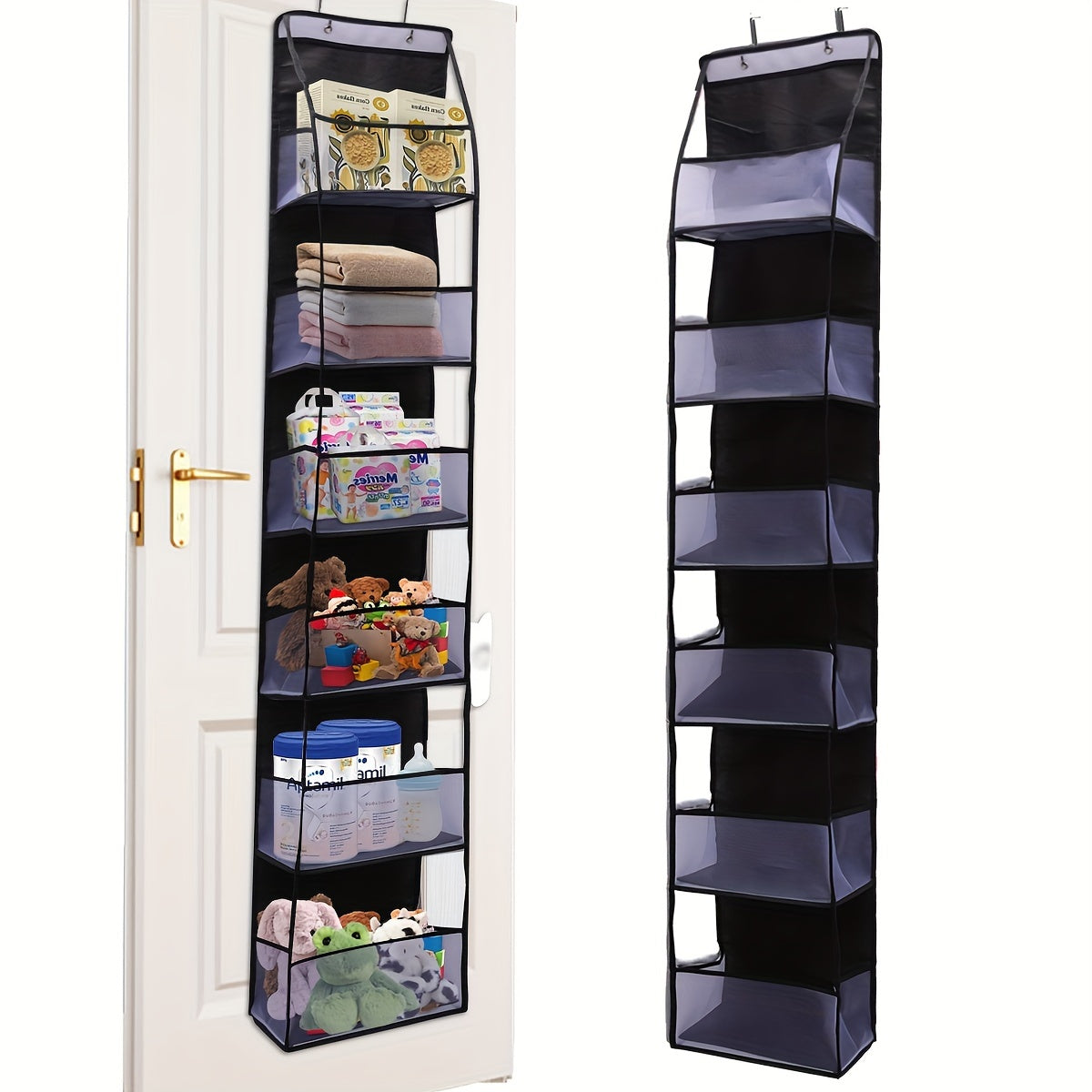 Storage Organizer with 6 Baskets for Food Cosmetics and Essentials Behind Doors