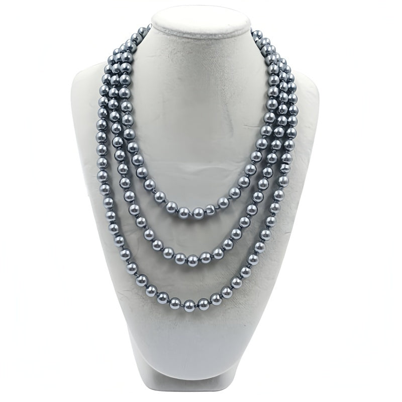 Women’s Multilayer Sweater Chain Necklace with Glass Imitation Pearls 8mm 1.5m