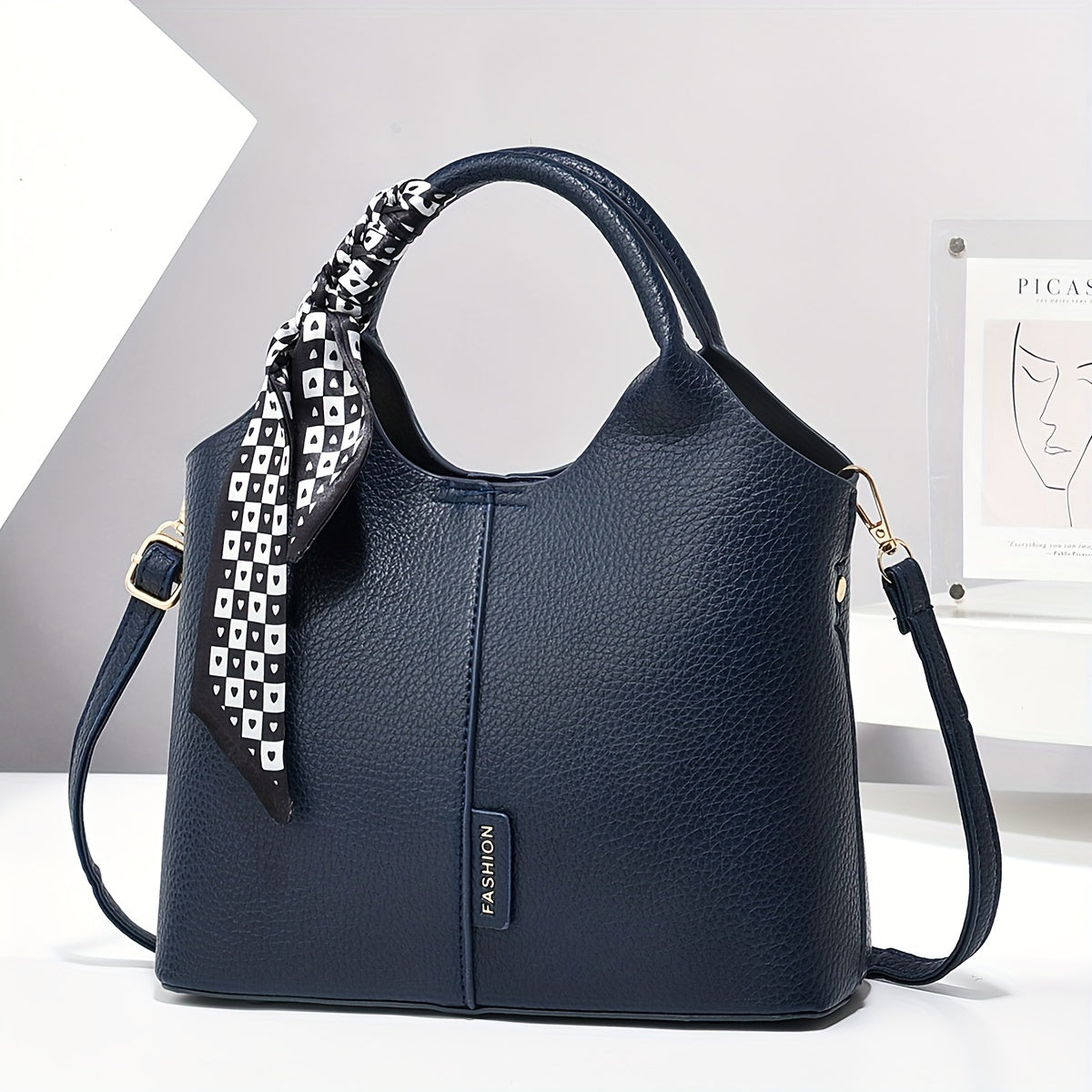 Винтажная сумка-ведро со шарфом, большая вместимость, сумка через плечо, регулируемый ремень, застежка на молнии, складная и без подкладки с окрашенными краями, подходит для бизнеса, свиданий и путешествий.