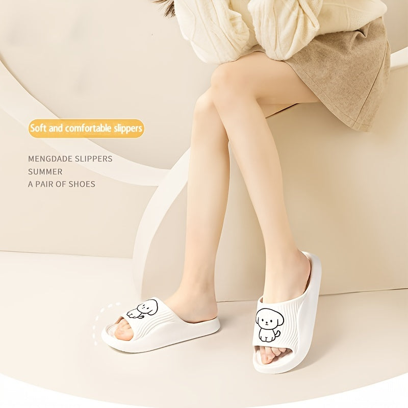 Unisex Dog Pattern Slides Casual Open Toe Indoor Bathroom Slippers