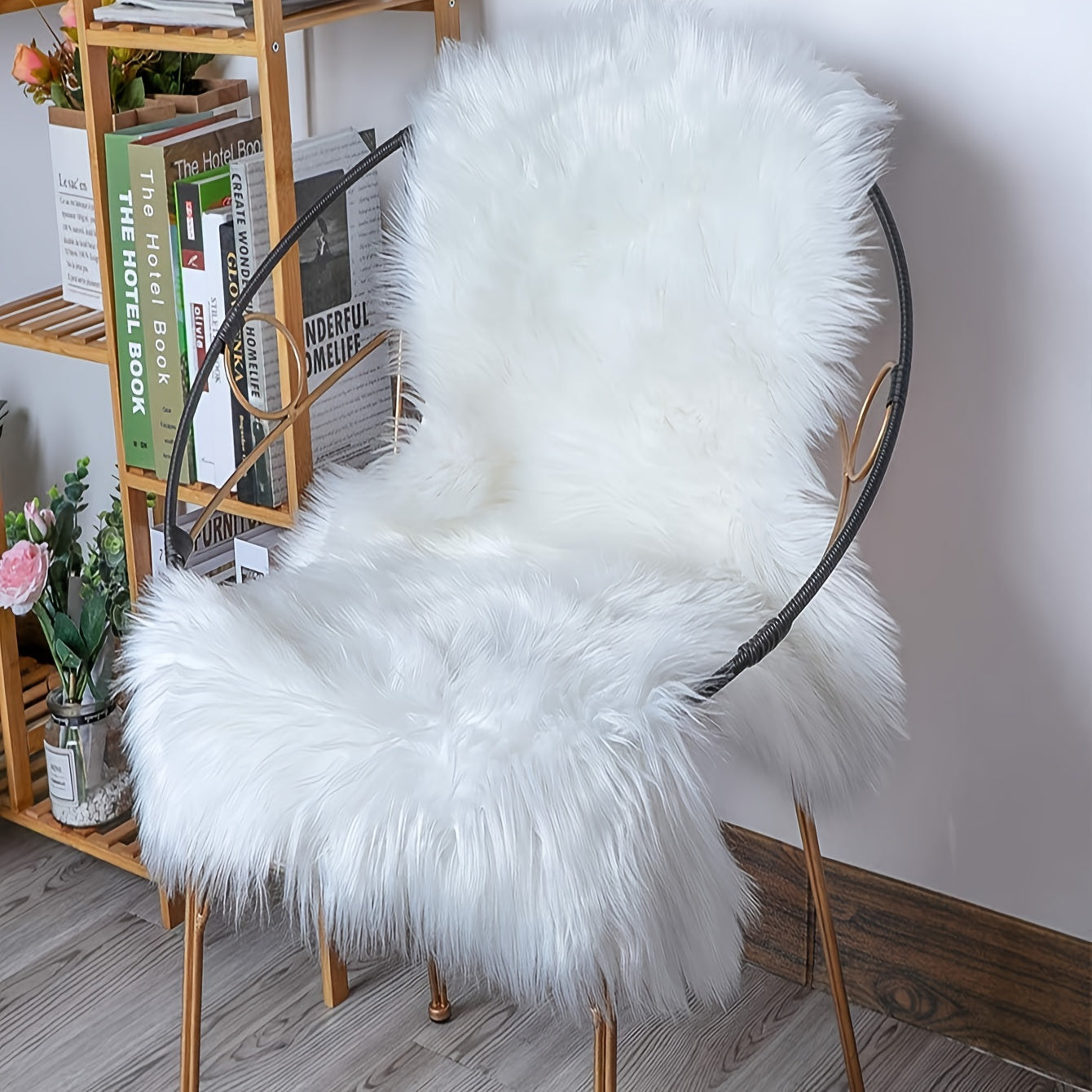 Plush Faux Fur Chair Cushion Non-Slip Mat for Winter Warmth Bedroom Office