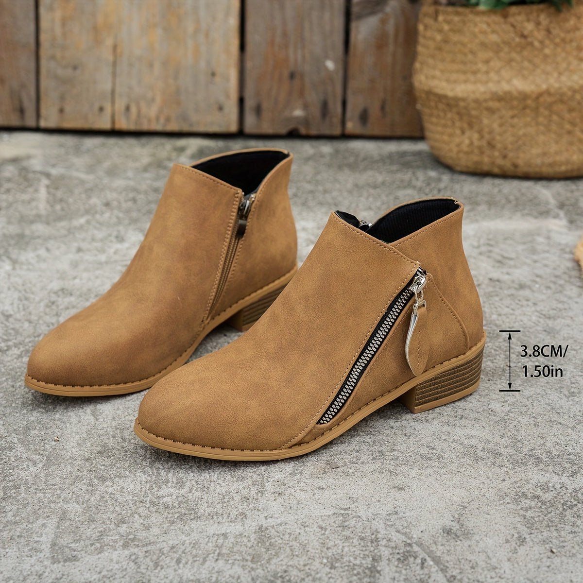 Women's Solid Color Ankle Boots With Thick Sole Wedge Back Zipper