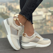 Women's Rhinestone Decor Athletic Shoes, Lace-Up Low Top Running Sneakers, Plus Size