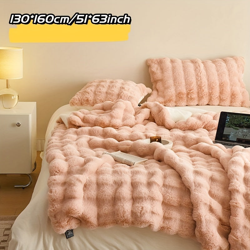 Faux Rabbit Fleece Blanket Soft Warm Throw for All Seasons and Gifts