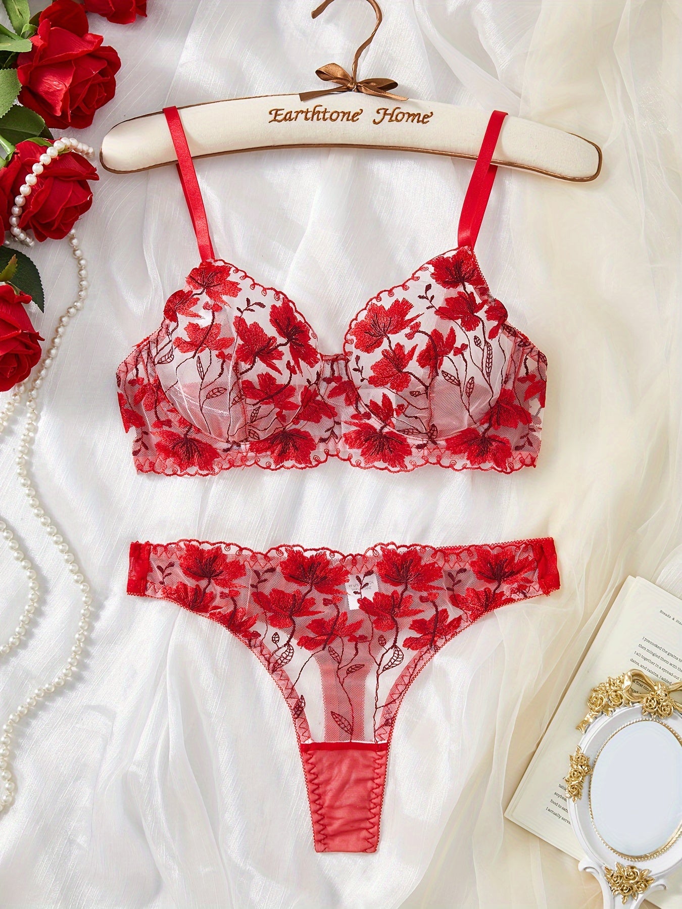 Women's Floral Embroidered Lingerie Set with Lace Details