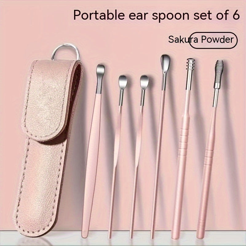 6-Piece Stainless Steel Ear Cleaning Spoons Set for Adults Spiral Design
