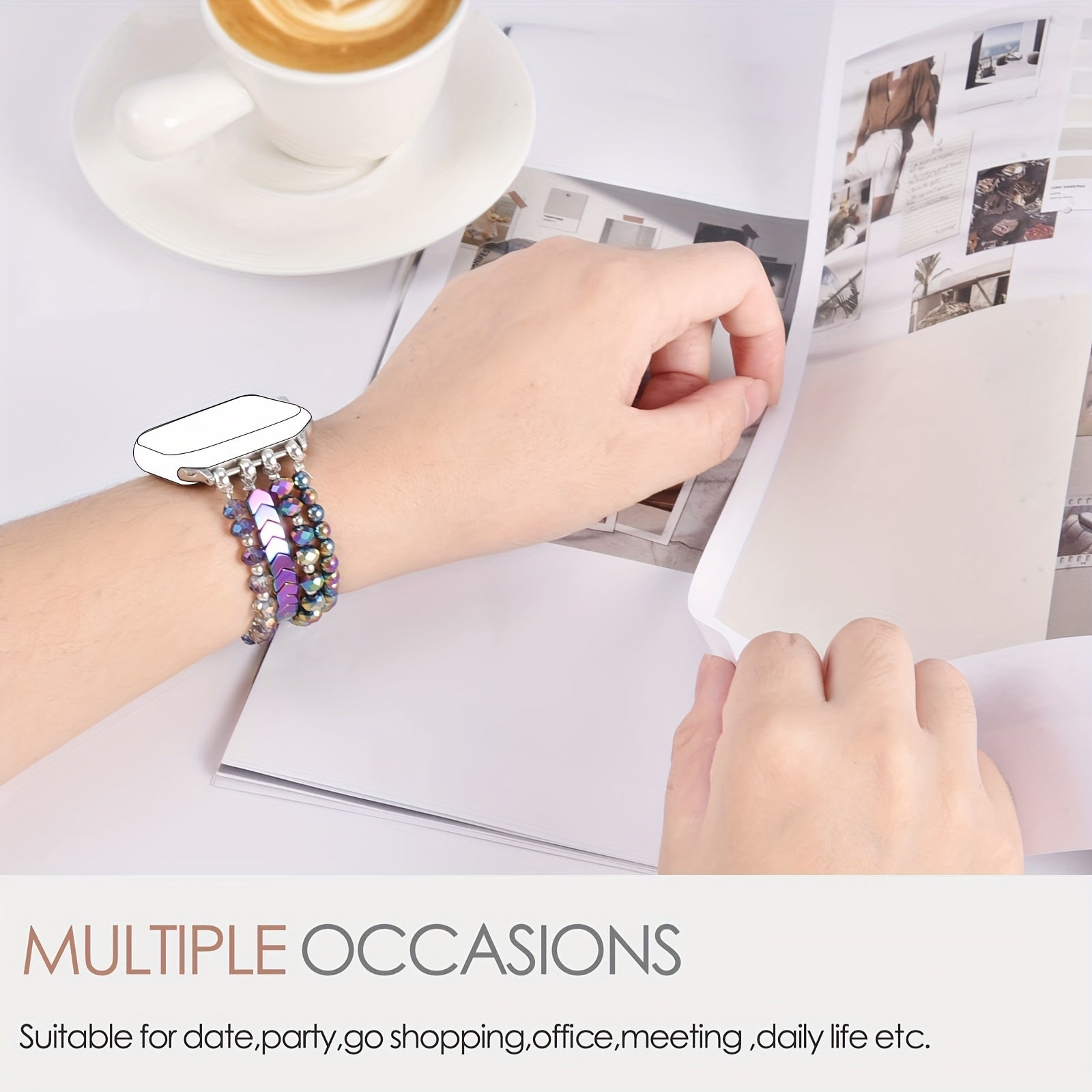 Beaded Resin Elastic Watch Band for Apple Watch 38mm-45mm Compatible with Series SE to 1