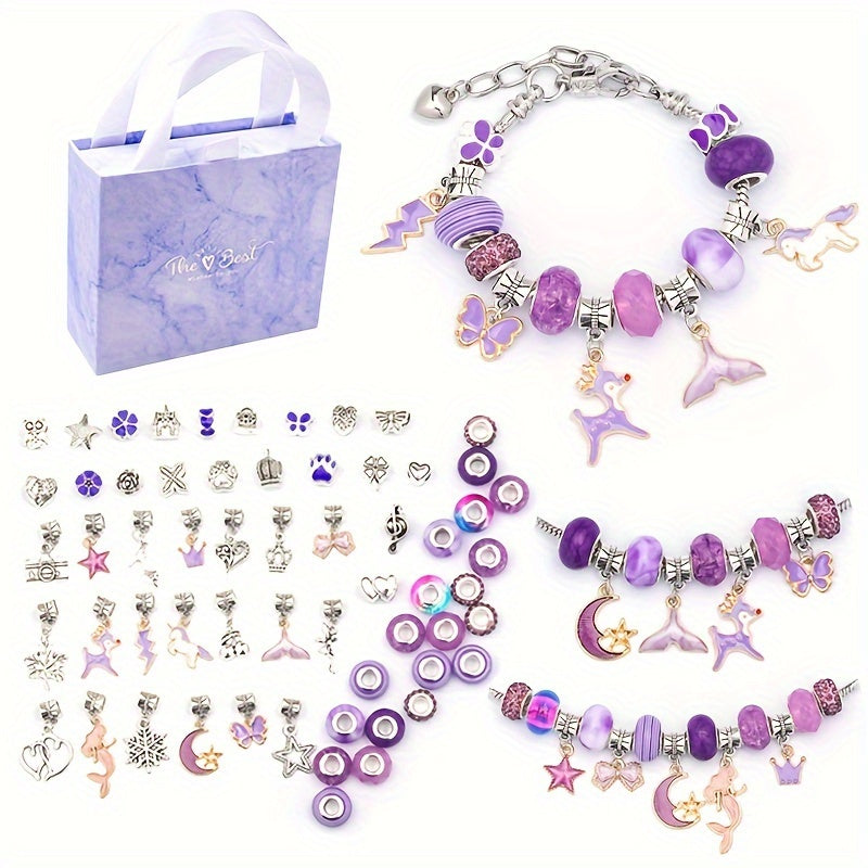 Charm Bracelet Making Kit with 63 Pieces Beads Pendants Chain Accessories Gift Box