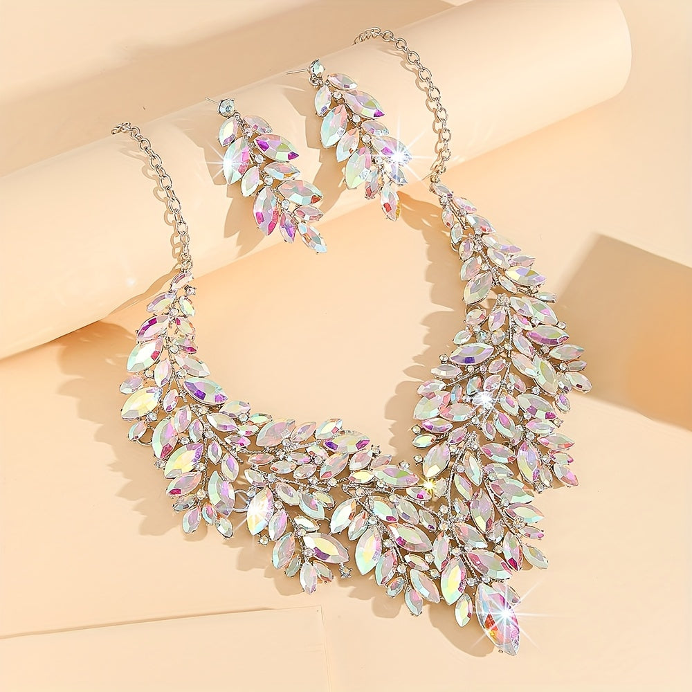 Wedding Jewelry Set with Necklace and Earrings Artificial Crystal 3-Piece
