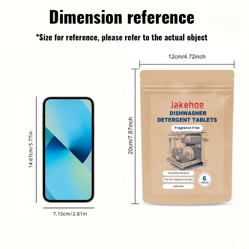 6-Count Dishwasher Detergent Tablets with Sodium Bicarbonate for Residue-Free Cleaning