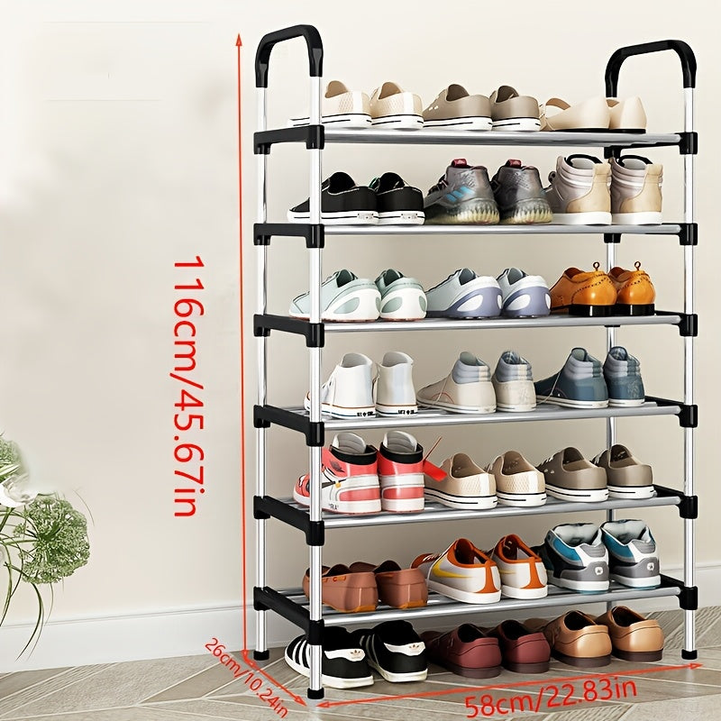 Black Metal Shoe Rack with 4-6 Tiers Dustproof Space-Saving Storage
