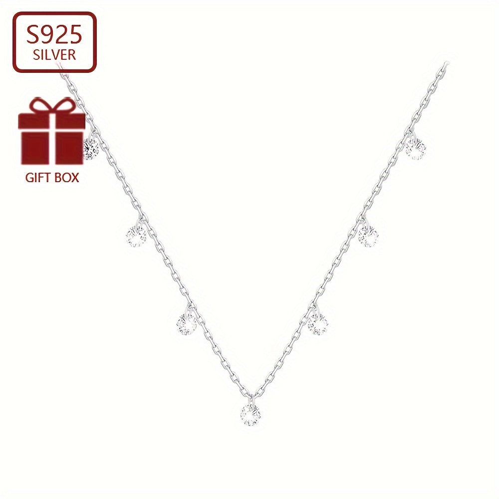 Women's Silver Necklace with Zirconia Inlays, Lightweight and Hypoallergenic