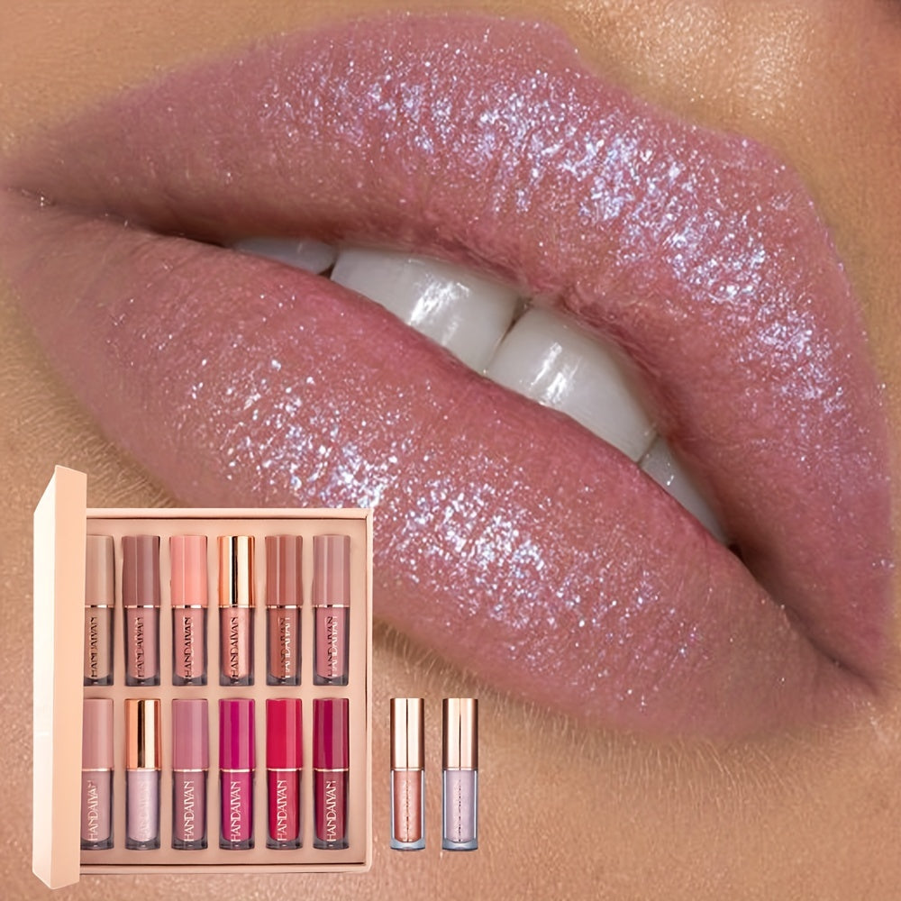 Набор женских глянцевых блесков для губ из бархата, 12 цветов, стойкие, водостойкие, матовые