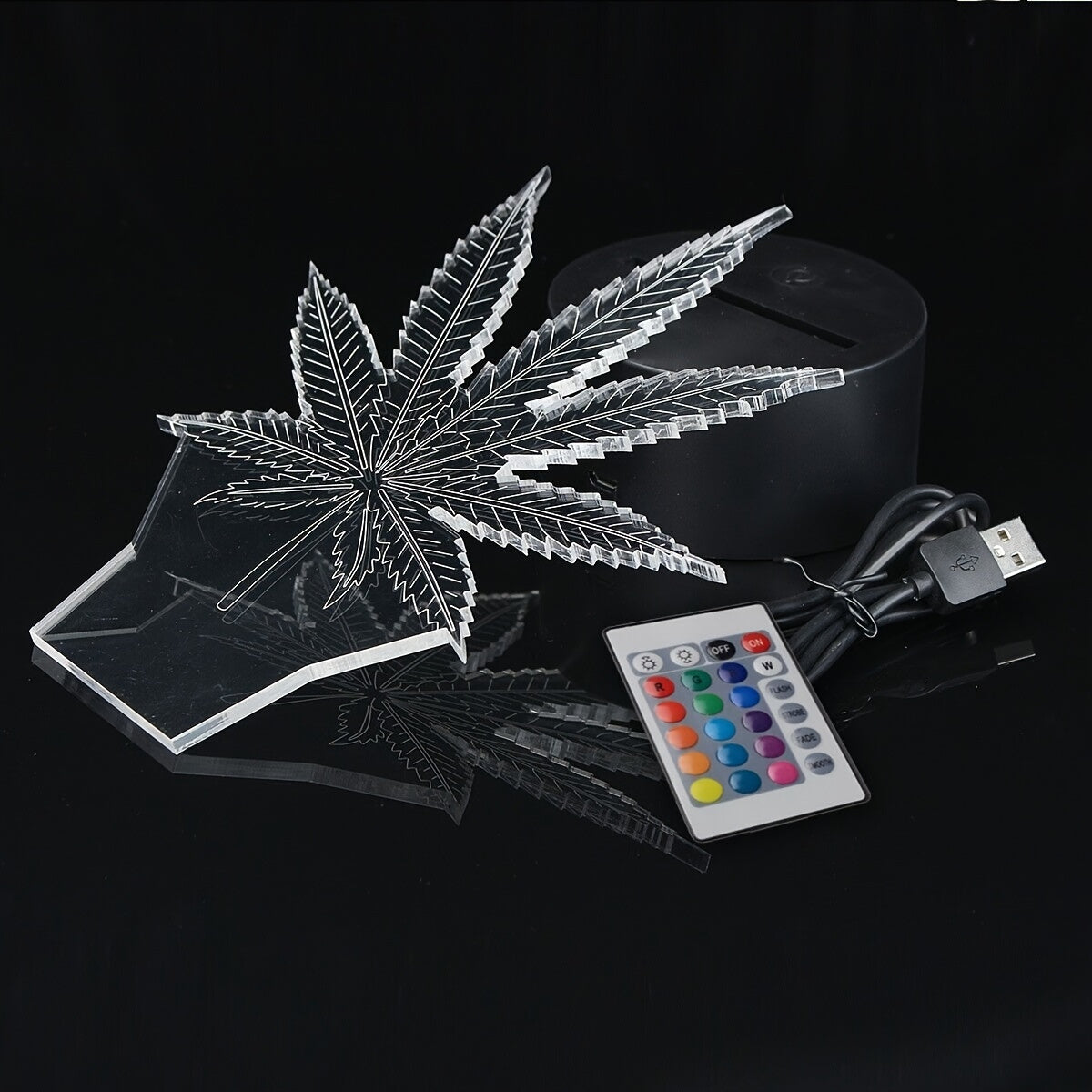 3D Cannabis Leaf LED Night Light Acrylic Optical Illusion Desk Lamp Remote Touch Control 16 Color Change for Home Decor