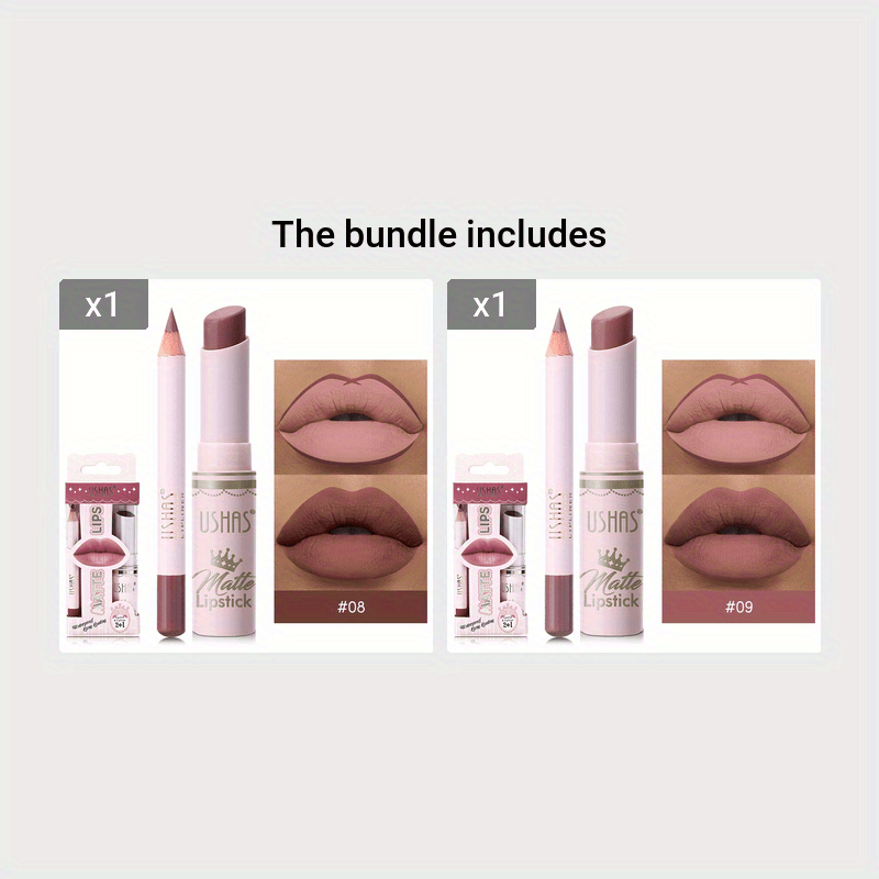 Women's Matte Liquid Lipstick and Lip Liner Set in 6 Colors Velvety Nude