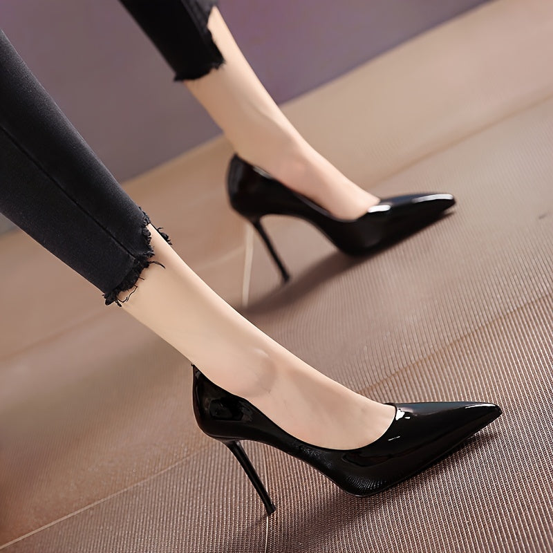 Women's Black Pointed Toe High Heels with Rubber Sole and French-Inspired Design