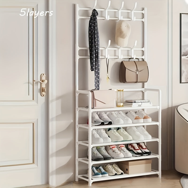 Stainless Steel Shoe Rack with Hooks Multi-Purpose Organizer for Shoes Coats and Boots