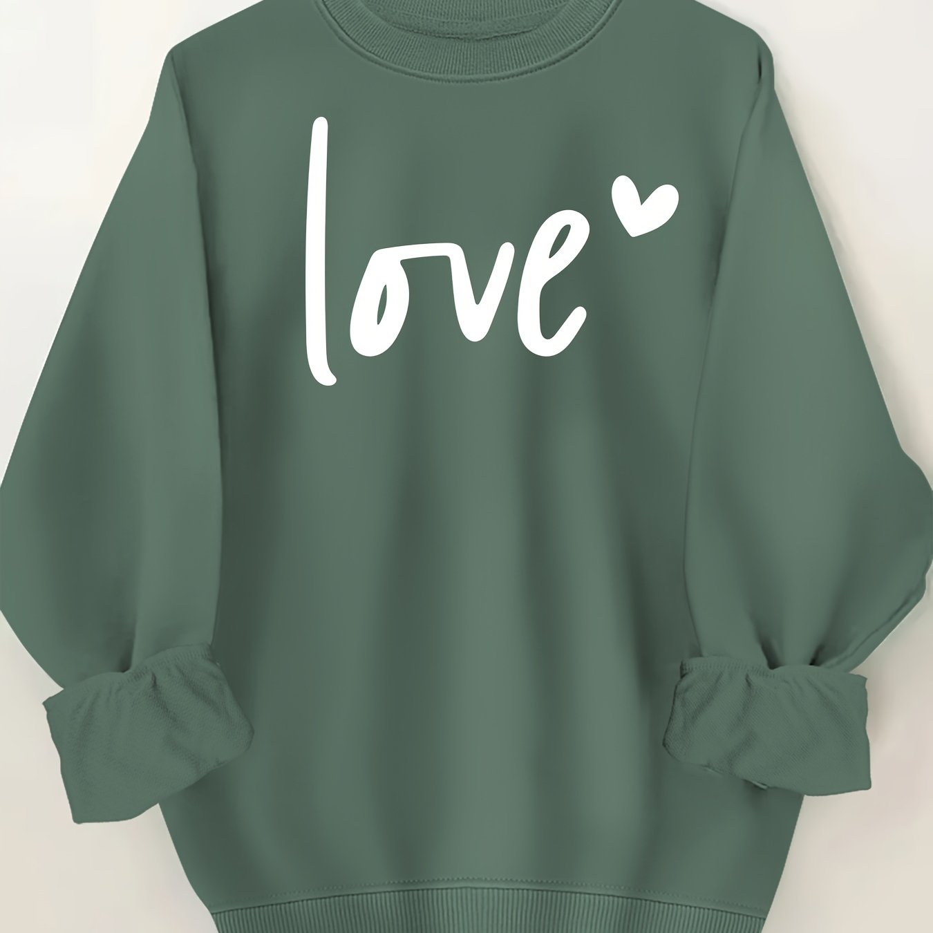 Plus Size Women's Love Print Sweatshirt Casual Long Sleeve Crew Neck