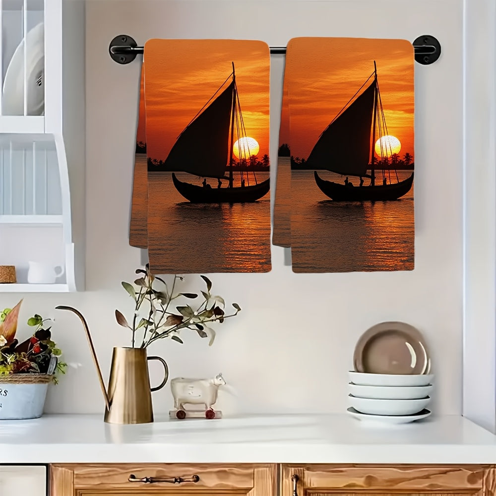 Set of 2 Soft Kitchen Towels Coastal Decor Absorbent 40x60 cm