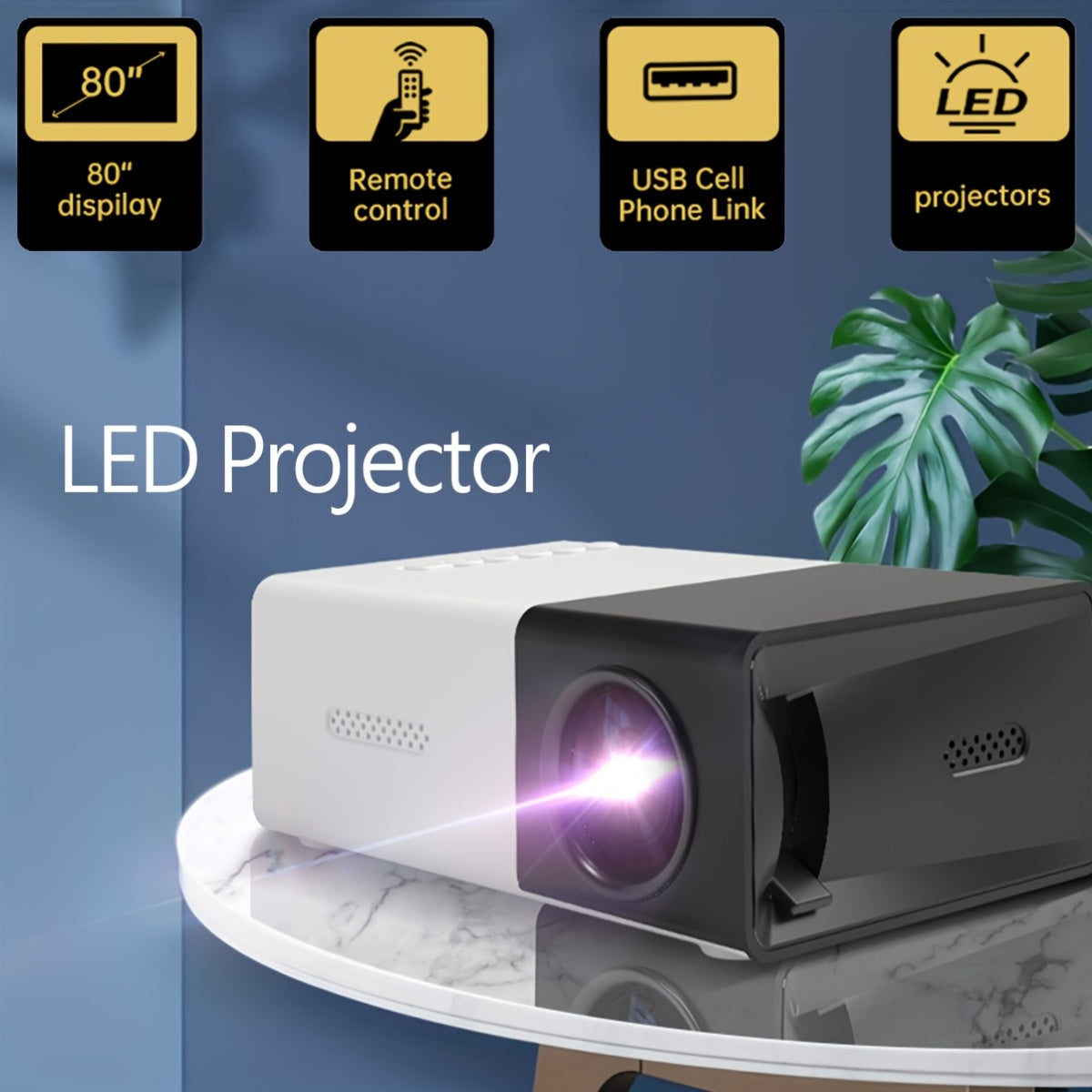 Мини портативный LED-проектор для фильмов и презентаций, регулируемый на 180°, USB