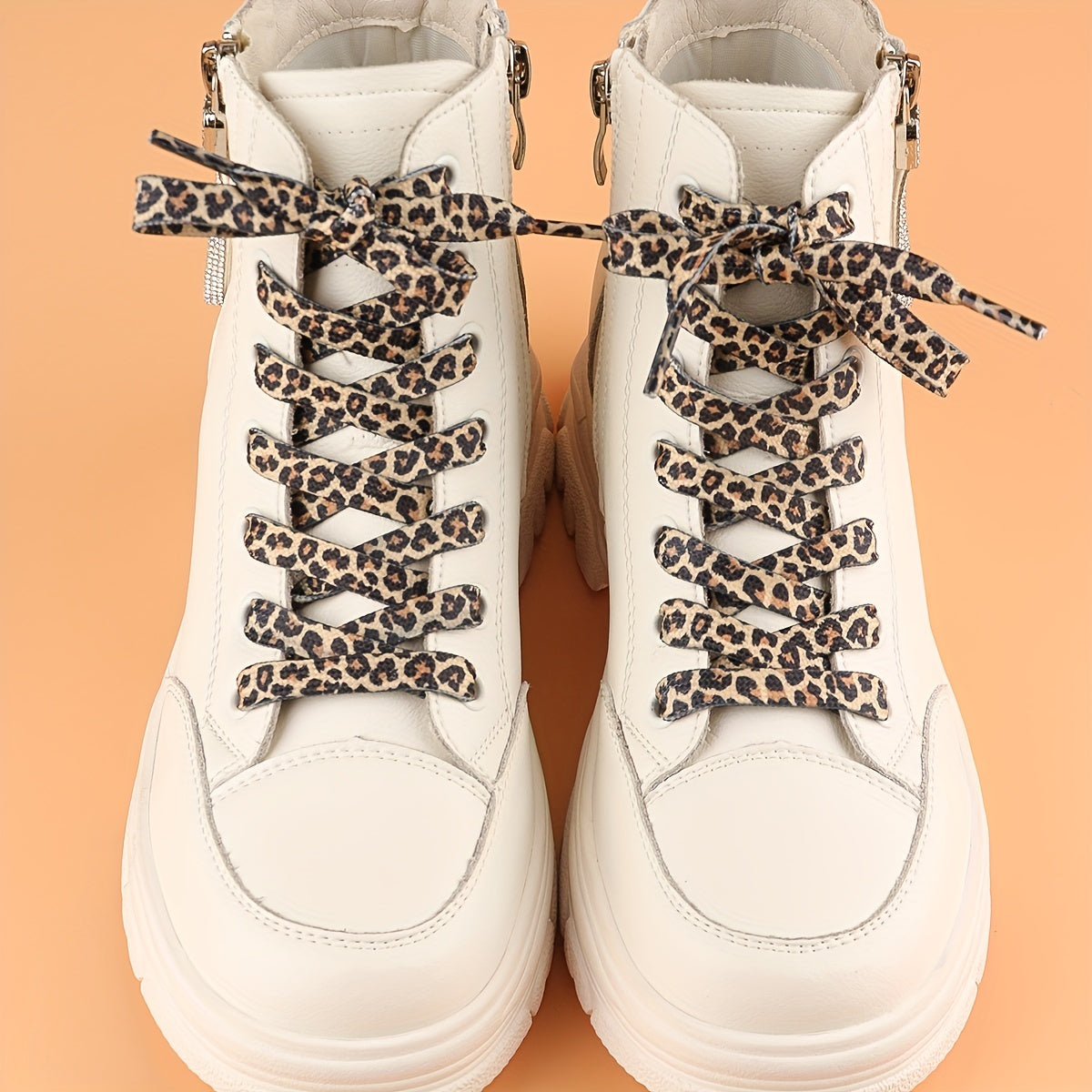 Unisex Leopard Print Flat Shoelaces Durable Polyester for Sneakers and High-Tops