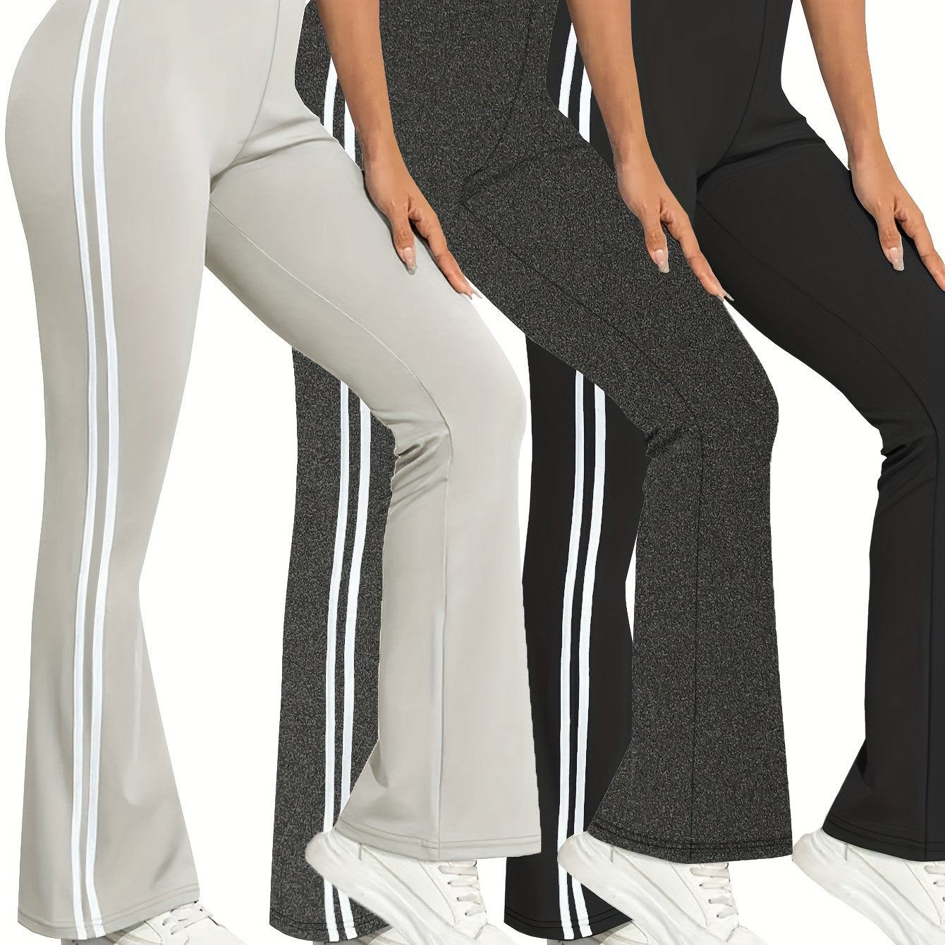 Women's Plus Size Sports Pants Set, High Waist Flare Leg, Spring Autumn