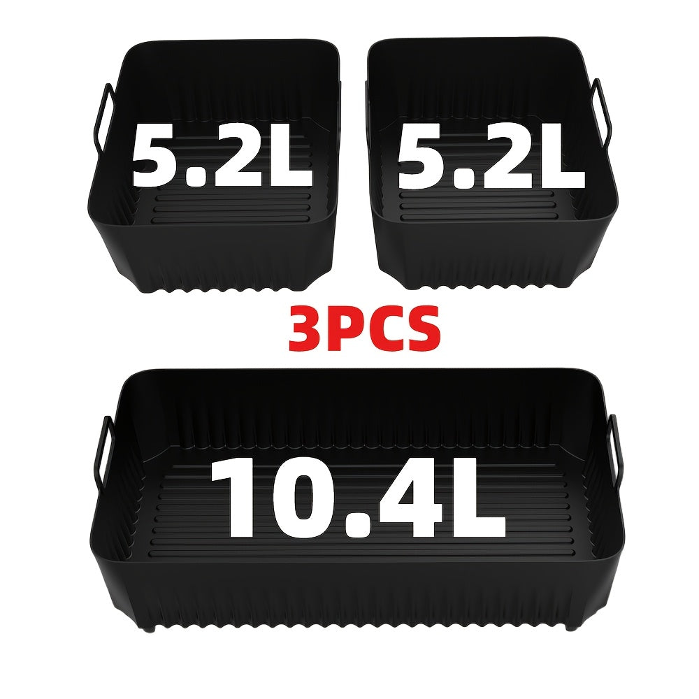 Qayta ishlatiladigan 3 ta silikon havo fritöz uchun linzalar to'plami, yopishqoq bo'lmagan pishirish panjaralari uchun