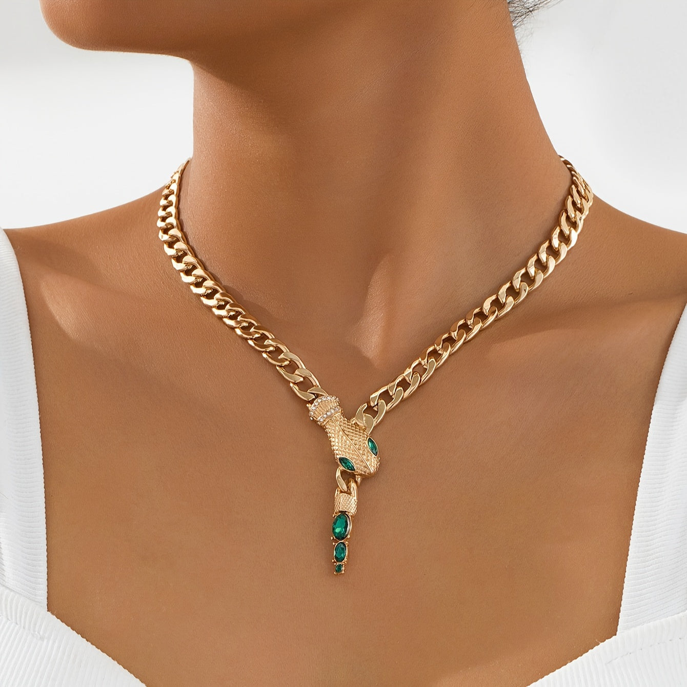 Women's Snake Pendant Necklace with Rhinestones Zinc Alloy Clavicle Chain
