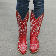 Women's Mid Calf Leather Western Cowboy Boots With Embroidery